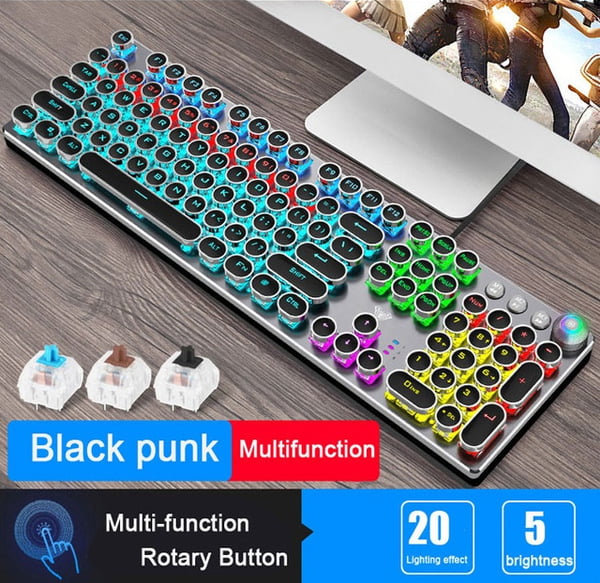 Gaming Mechanical Keyboard Metal Panel Round Retro Keycap Backlit Wired